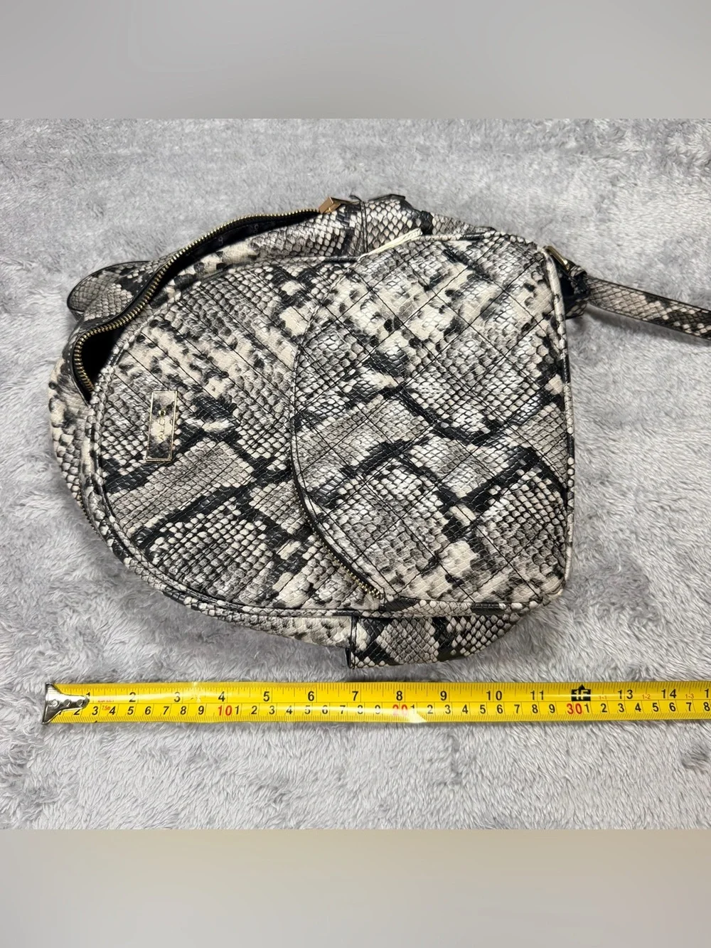 Aldo Black and Cream Snake-Print Mini Backpack